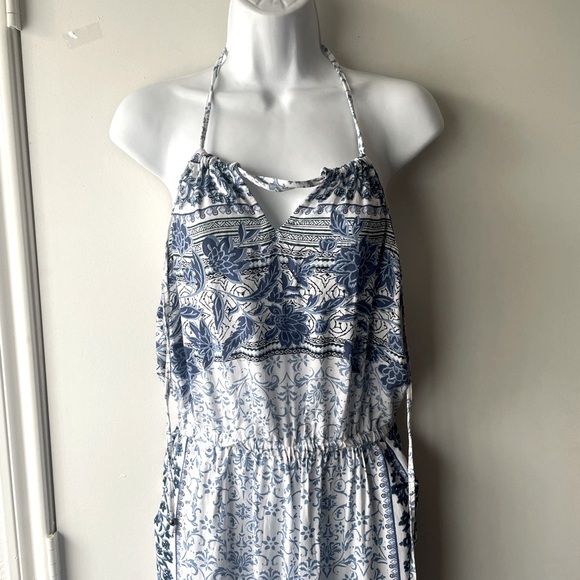 Angie Blue and White Halter Maxi Dress - Picture 4 of 10